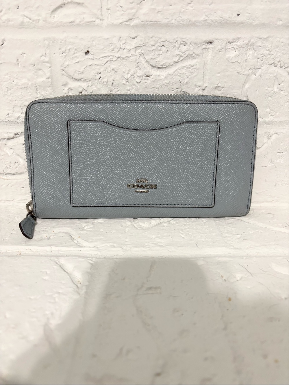 Coach Pale Blue Zip-Around Leather Wallet with Card Pocket